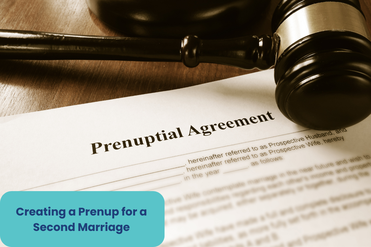 a gavel and a prenuptial agreement document on a table