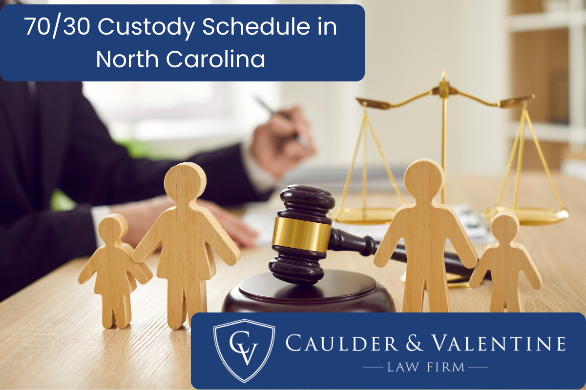 a gavel, wooden figures of parents and children on a table in front of a child custody lawyer