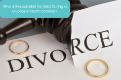 a gavel, two wedding rings, and a torn divorce document