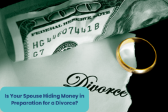 a torn divorce decree, cash, and a wedding ring